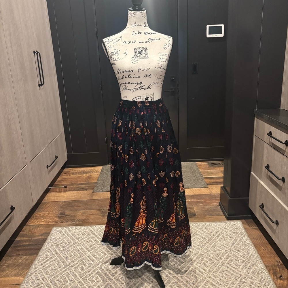 🌸 Vintage 70s/80s Indian Cotton Block Print Maxi Skirt 🌸 - Picture 2 of 5